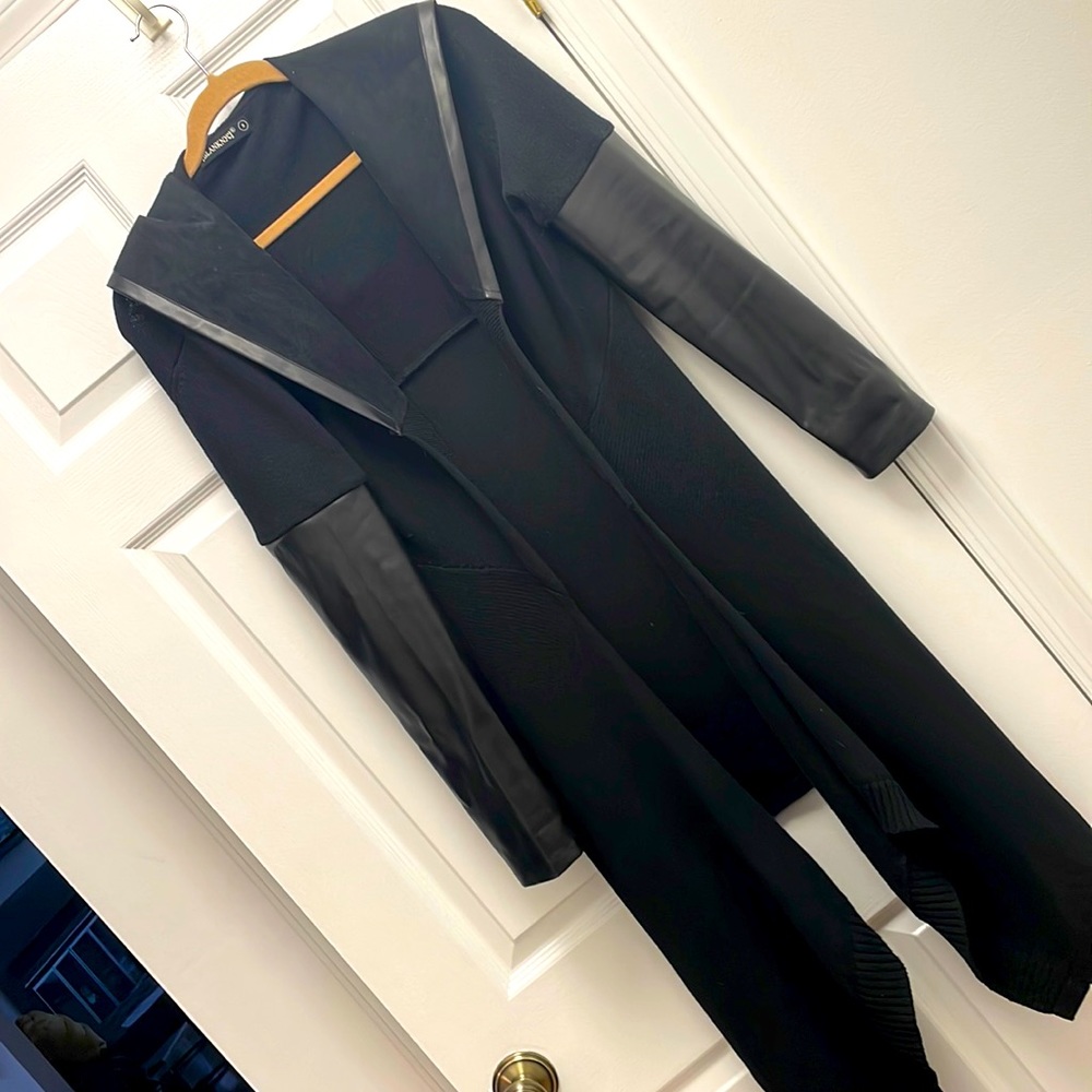 “Leather” and wool long sweater